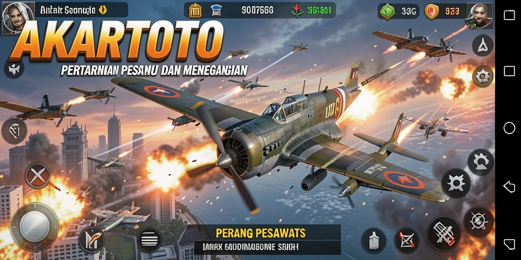 Tampilan antarmuka <strong>AKARTOTO</strong> dengan berbagai fitur Perang Pesawat.
