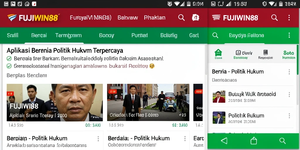 Antarmuka aplikasi FUJIWIN88 yang menampilkan berita politik hukum terkini.