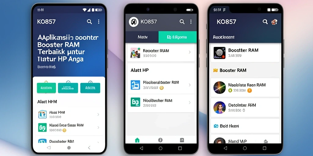 Tampilan utama aplikasi KO857 dengan fitur Booster RAM yang intuitif.
