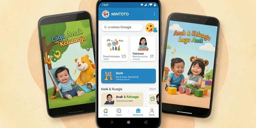 Tampilan antarmuka MINTOTO yang ramah anak dengan koleksi lagu yang beragam.