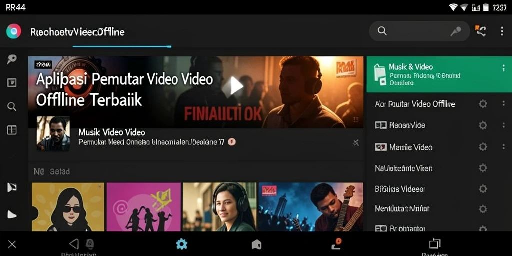 Screenshot aplikasi RR44 menunjukkan antarmuka pemutar video yang menarik dan fungsional.